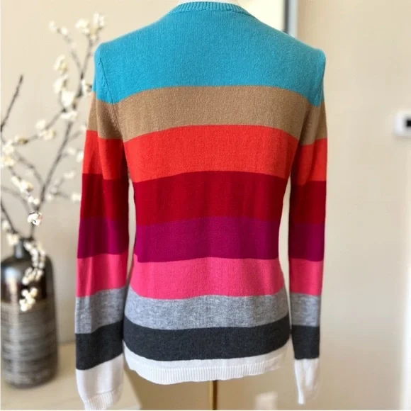 ⭐️ Talbots Striped Holiday Winter Scene Deer Crewneck Sweater MEDIUM PETITE - Picture 5 of 11